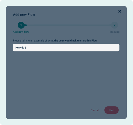 Platform screen showing a box to add a new question for create a new flow, with the example 